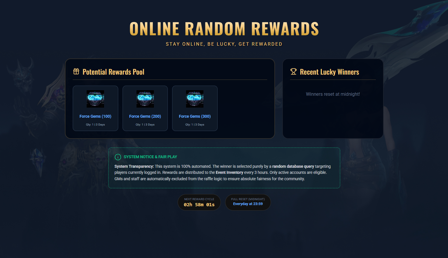 Online Random Reward